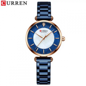 CURREN 9072 Royal Blue Stainless Steel Analog Watch For Women - RoseGold & Royal Blue